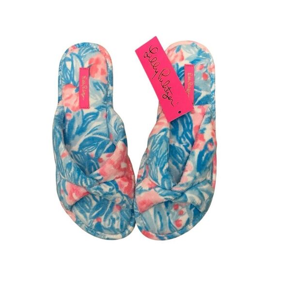 Lilly Pulitzer Bondi Blue My Little Peony Slippers Size 7/8 NWT - Picture 1 of 5